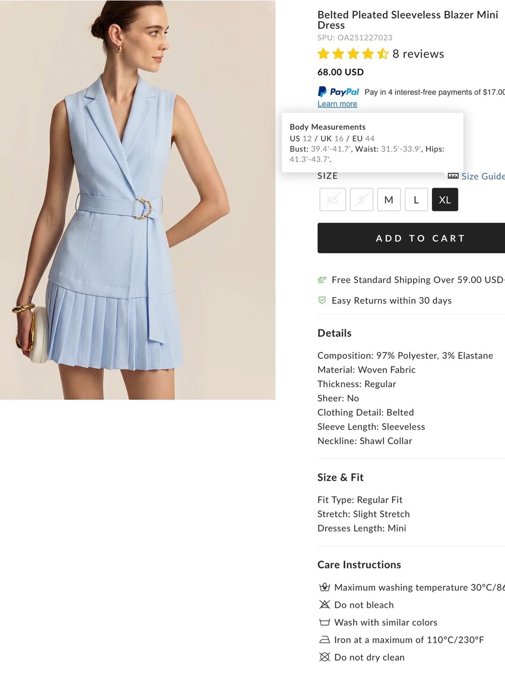Commense Sleeveless Belted Pleated Blazer Mini Dress - Blue - XL - Picture 2 of 6
